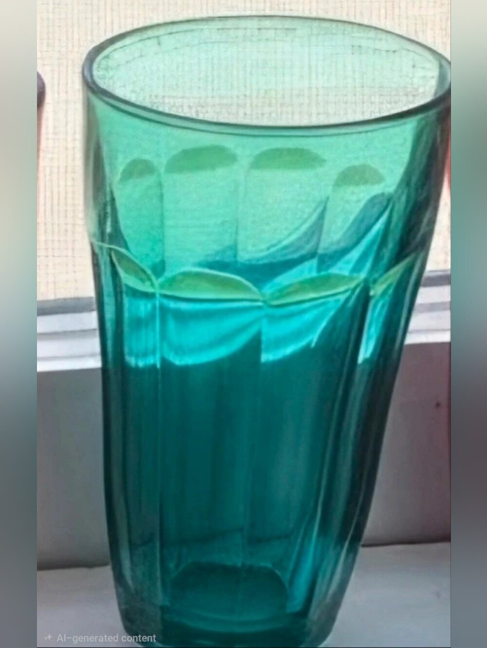 Vintage Pasabahce jeweltone Aqua/blue/teal 10 panel drinking Glass